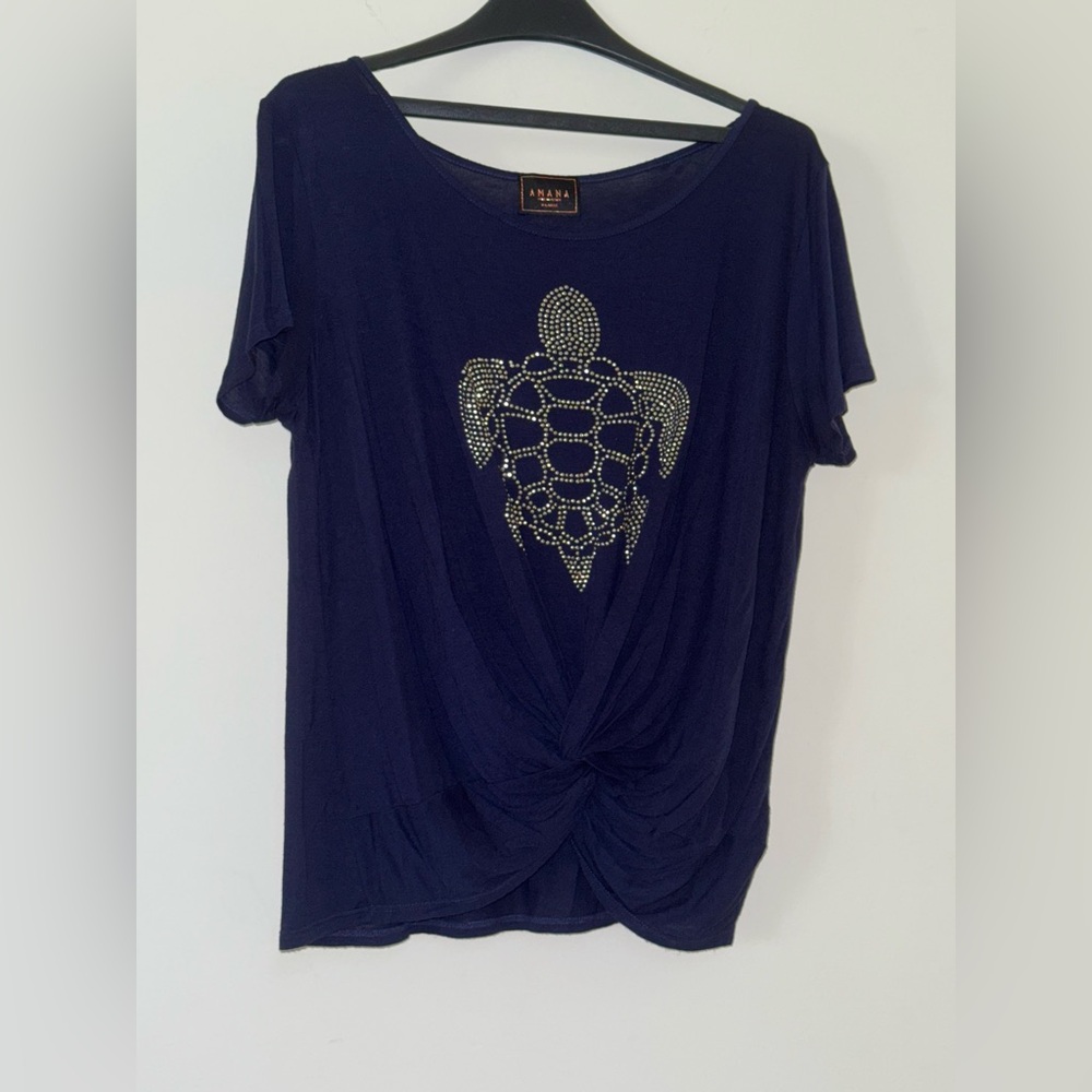 Navy Blue Top with Gold Turtle Design-XL
